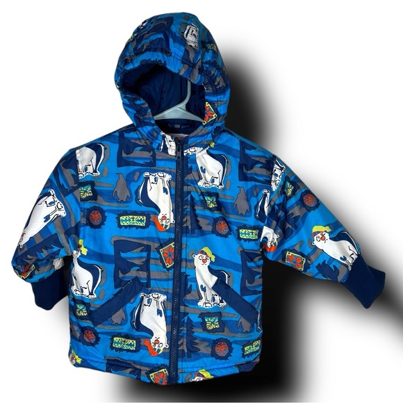 GYMBOREE 1990's polar bear puffy coat Small 2-3 yrs blue weatherproof